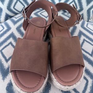 Brown Leather Espadrilles Sandals
